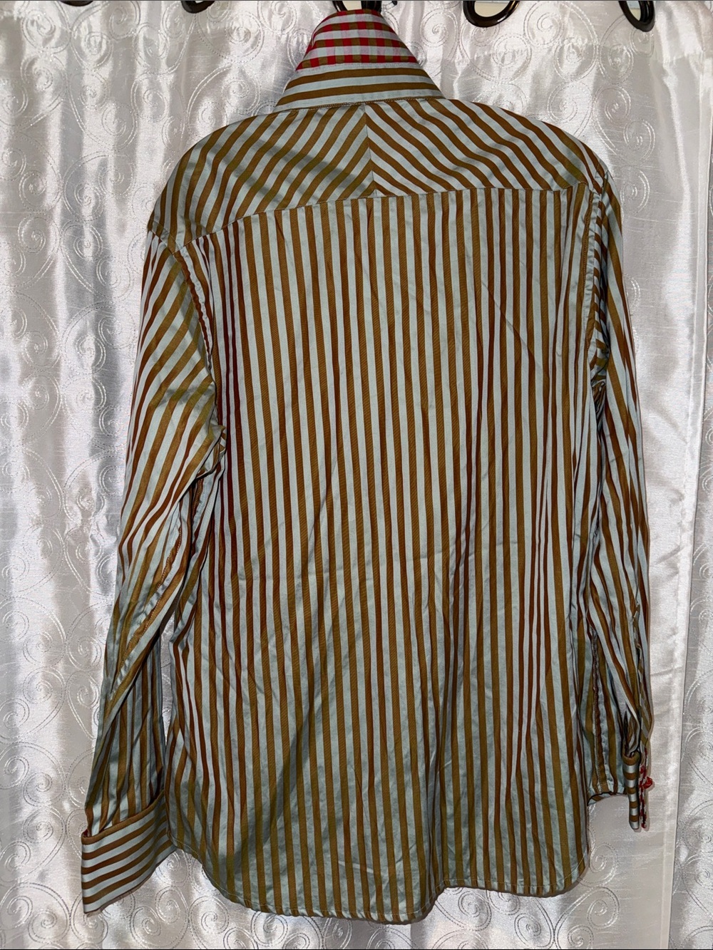Robert Graham Vertical Striped Dress Shirt Olive & Cream Women’s Size Medium 🔥G7 - Picture 4 of 5